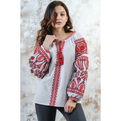 Embroidered blouse "Luxury" red on white